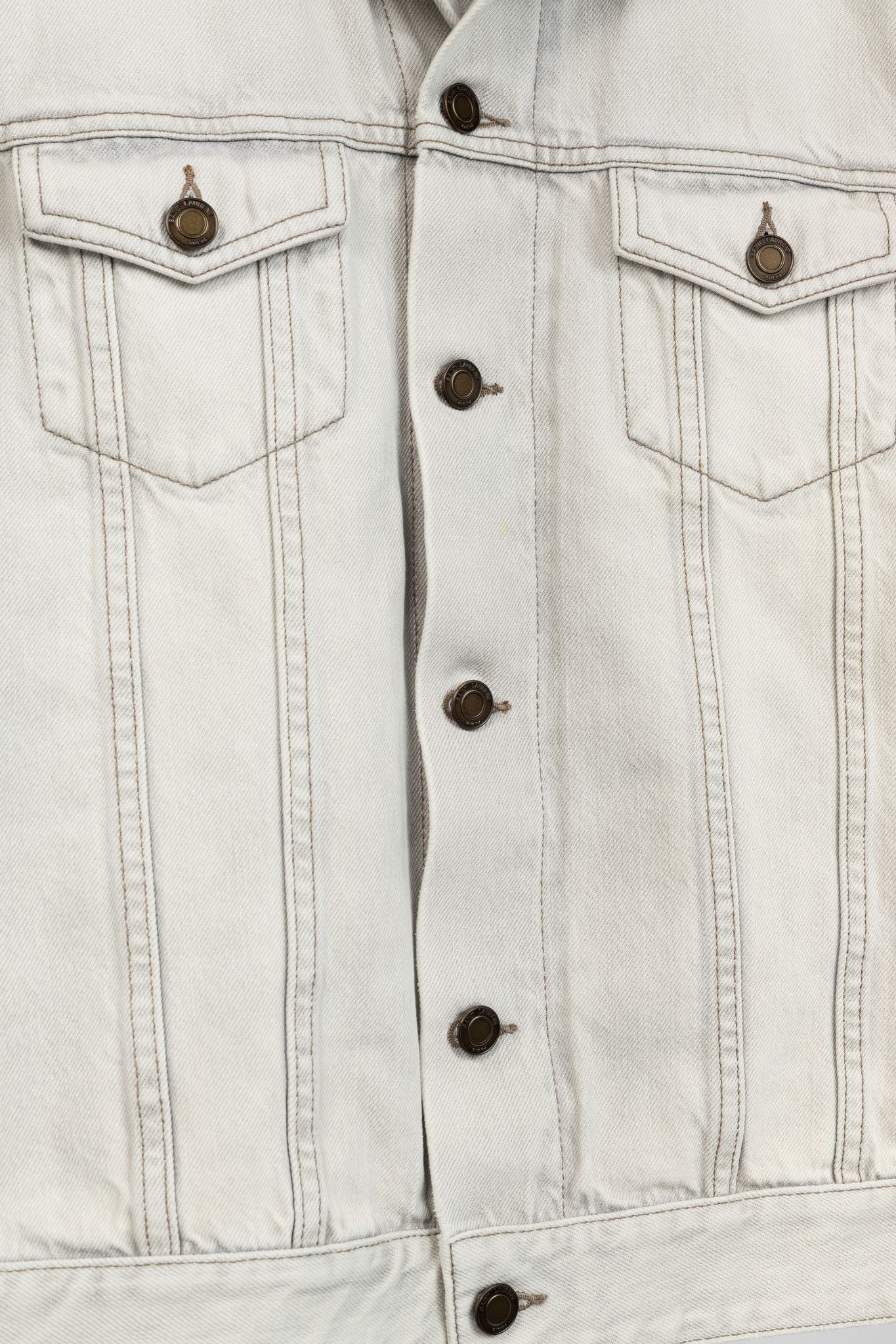 Saint Laurent Paris Saint Laurent Light-Grey Cotton-Denim Frayed-Cuff Jacket Size US XL / EU 56 / 4 - 8 Thumbnail