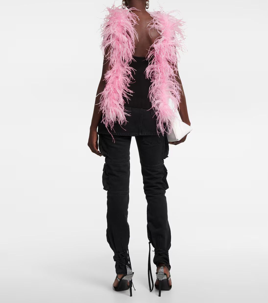 The Attico o1mle0426 Ostrich Feather Tank Top in Black/Pink Size S / US 4 / IT 40 - 3 Thumbnail