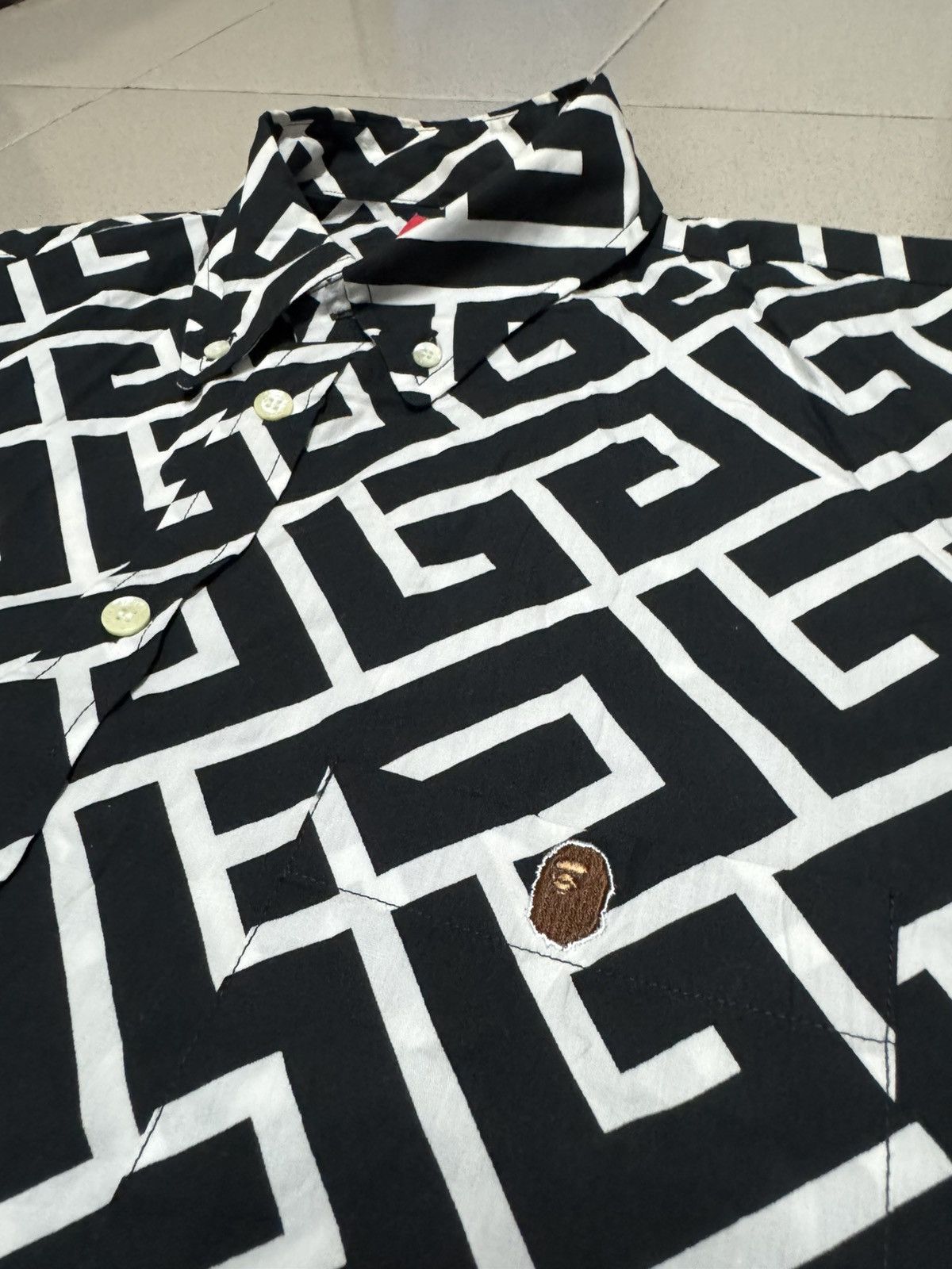 A BATHING APE FULL MONOGRAM LOGO BUTTON UP SHIRT
