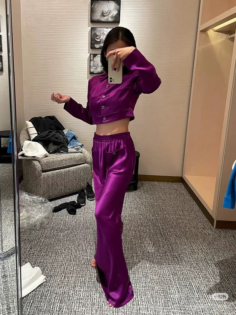 Chanel Chanel 22A handicraft workshop purple crystal purple satin Size 25" / US 0 / IT 36 - 8 Thumbnail