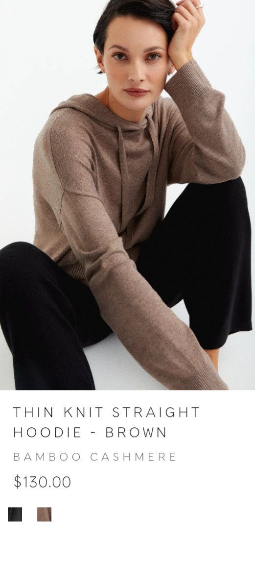 image of Thin Knit Straight Hoodie-Bamboo Cashmere- Movesgood Brand in Brown Tan, Women's (Size Large)