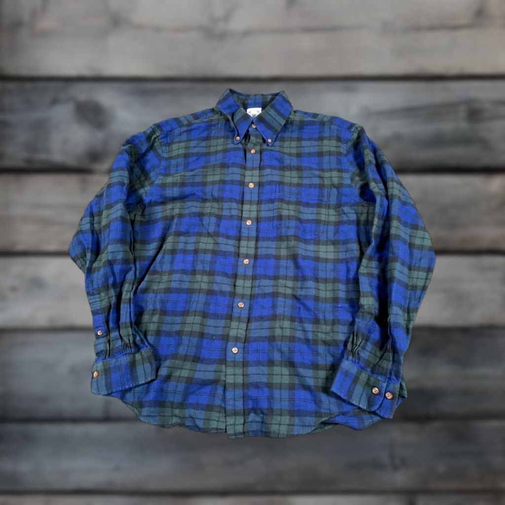 Brooks Brothers Brooks Brothers Regent Flannel Shirt Adult Large Blue Green Plaid Lightweight Size US L / EU 52-54 / 3 - 1 Thumbnail