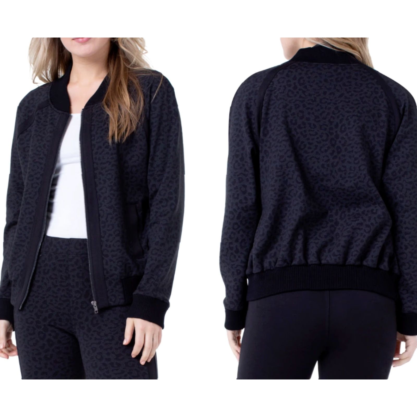 Vintage Liverpool Womens Black Cheetah Ponte Bomber Jacket Size S Size S / US 4 / IT 40 - 2 Thumbnail