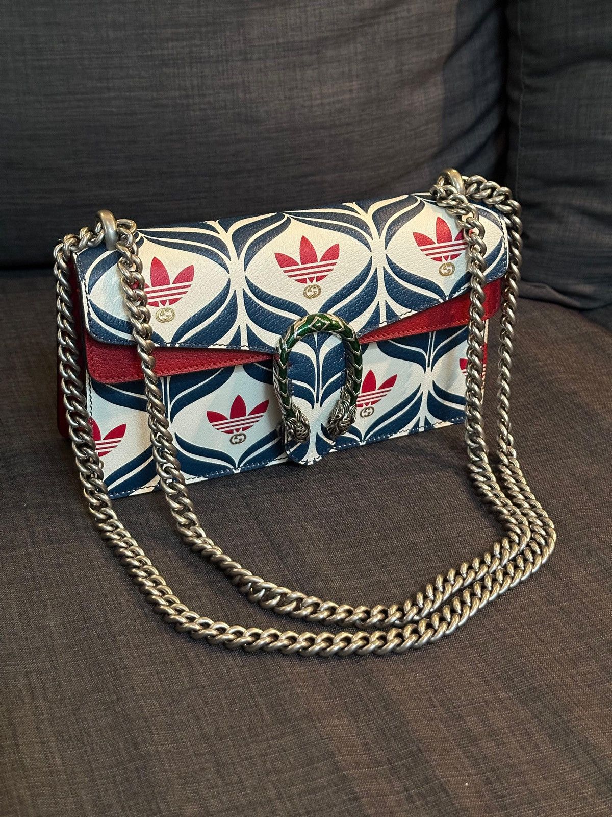 Adidas Calfskin Ceystal Dionysus Small Shoulder Bag in Blue, Women's