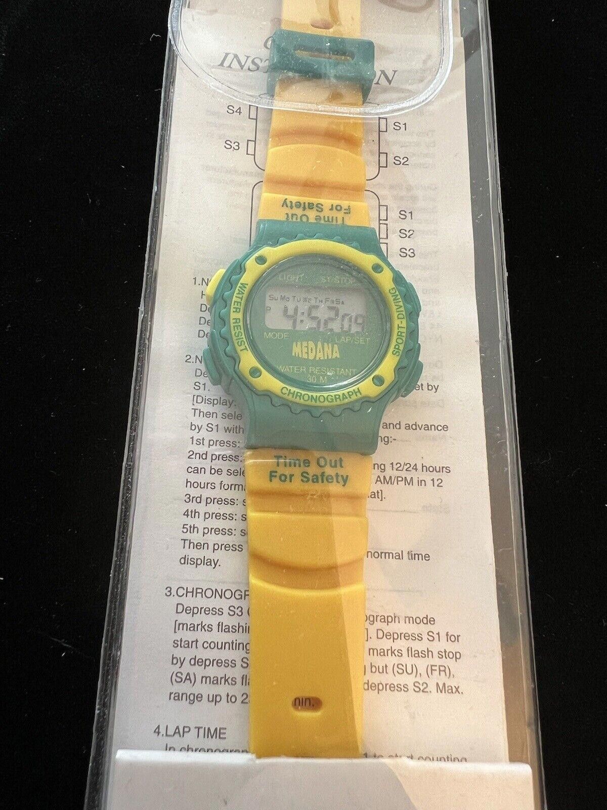 Designer Vintage Medana Sports watch Green & Yellow Size ONE SIZE - 2 Thumbnail