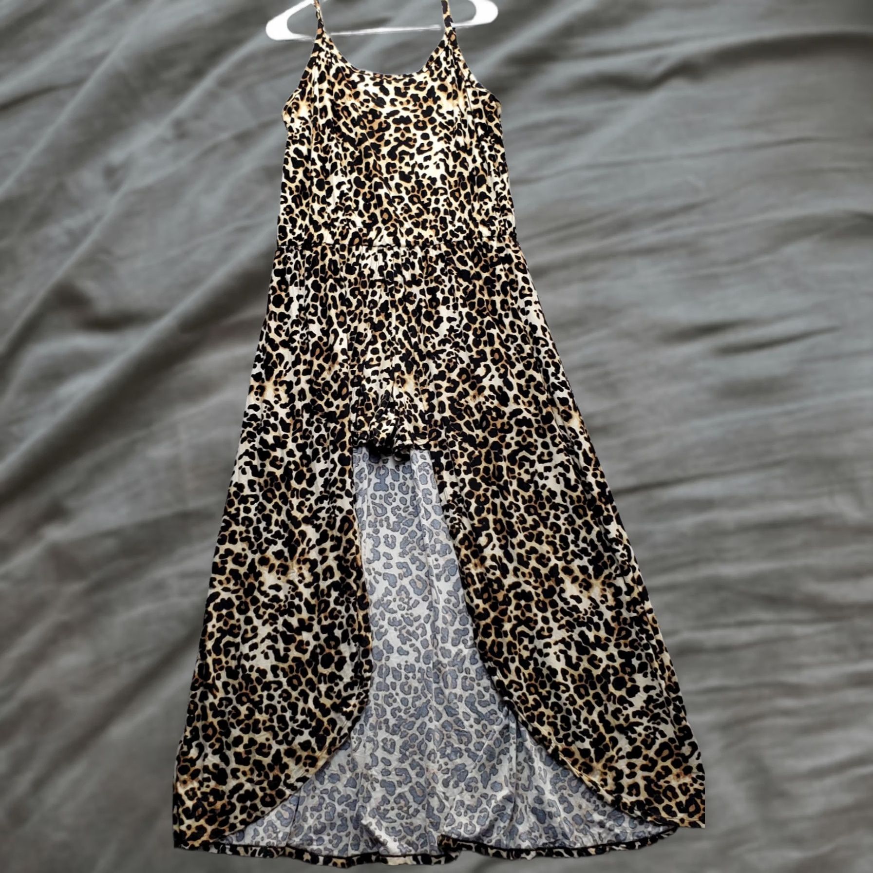 Vintage Eye Candy Romper Women 2X Multi Cheetah Print Stretch Empire Waist Waterfall Hem Size 40" / US 18 - 1 Thumbnail