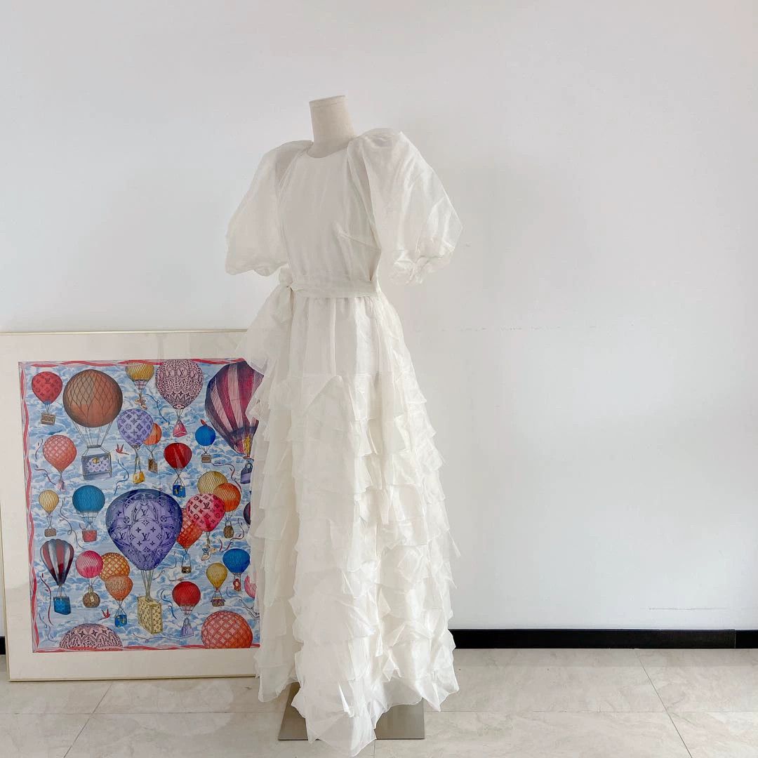 HUISHAN ZHANG HuiShan Zhang White Long Tiered Skirt EU38 8806 Size S / US 4 / IT 40 - 6 Thumbnail