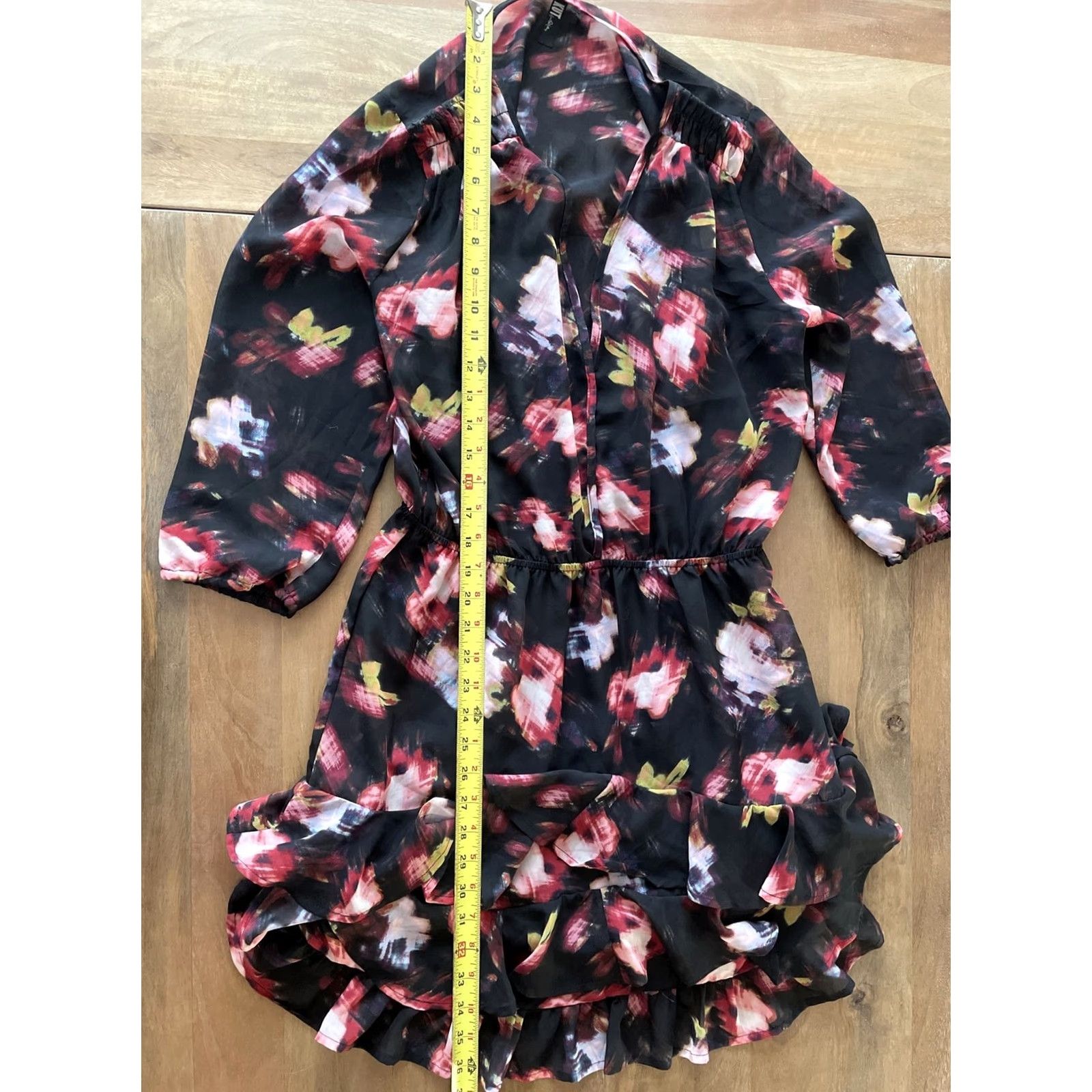 Vintage Kut From The Kloth Black Multi Floral Print Plunge Neck A-Line Dress SZ 8 Lined Size M / US 6-8 / IT 42-44 - 6 Thumbnail