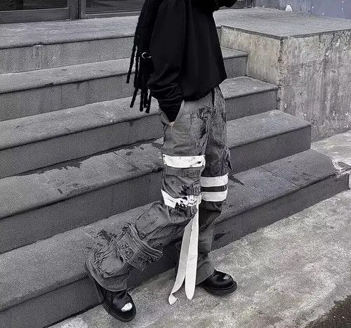 VIBE Punk Rock Heavy Industrial Detachable Streamer Cargo Pants Size US 32 / EU 48 - 3 Thumbnail