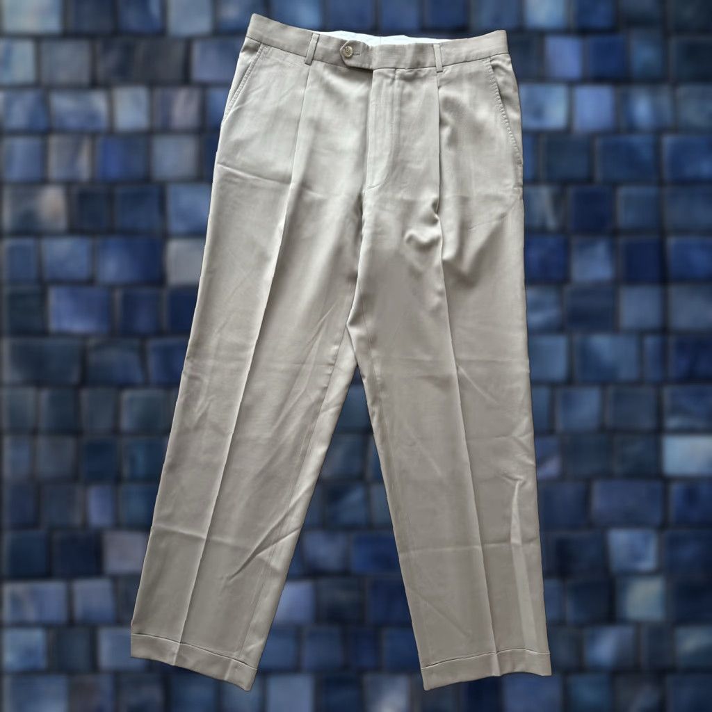 Hugo Boss VINTAGE Hugo Boss Beige Wool Dress Pants Mens 34x31 Pleated Straight Leg Office Trousers Size US 35 - 1 Thumbnail