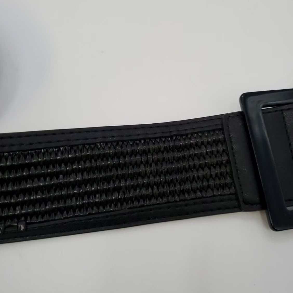 Vintage Lane Bryant Black Square Buckle Belt Woven Stitch Detail Plus Size 26/28 Belt Women Menless Stretch Adjustable Buckle Black 26-28 USA 90s? Size ONE SIZE - 6 Thumbnail