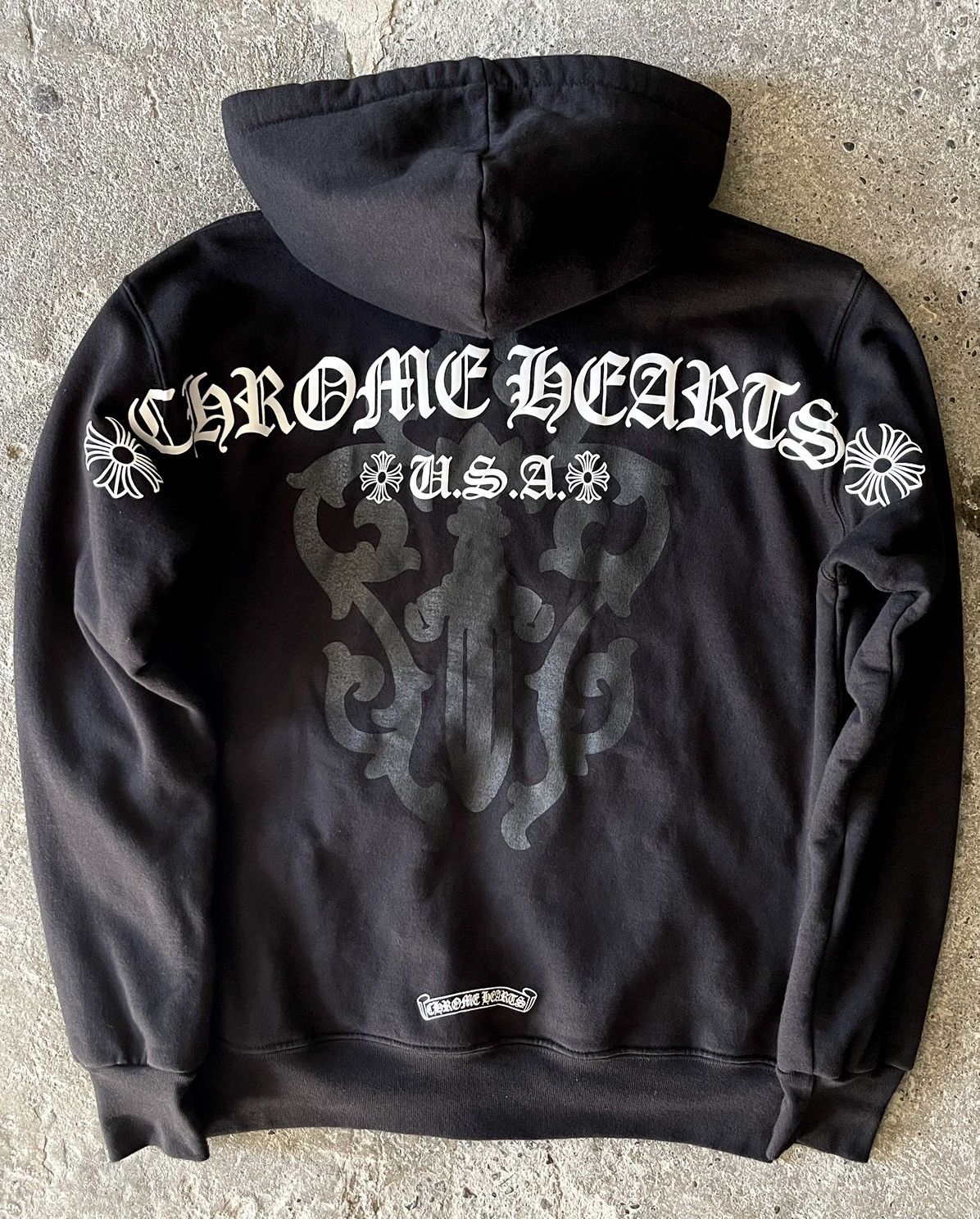 image of Chrome Hearts - Dagger - Silver Zip Thermal Hoodie in Black, Men's (Size Small)