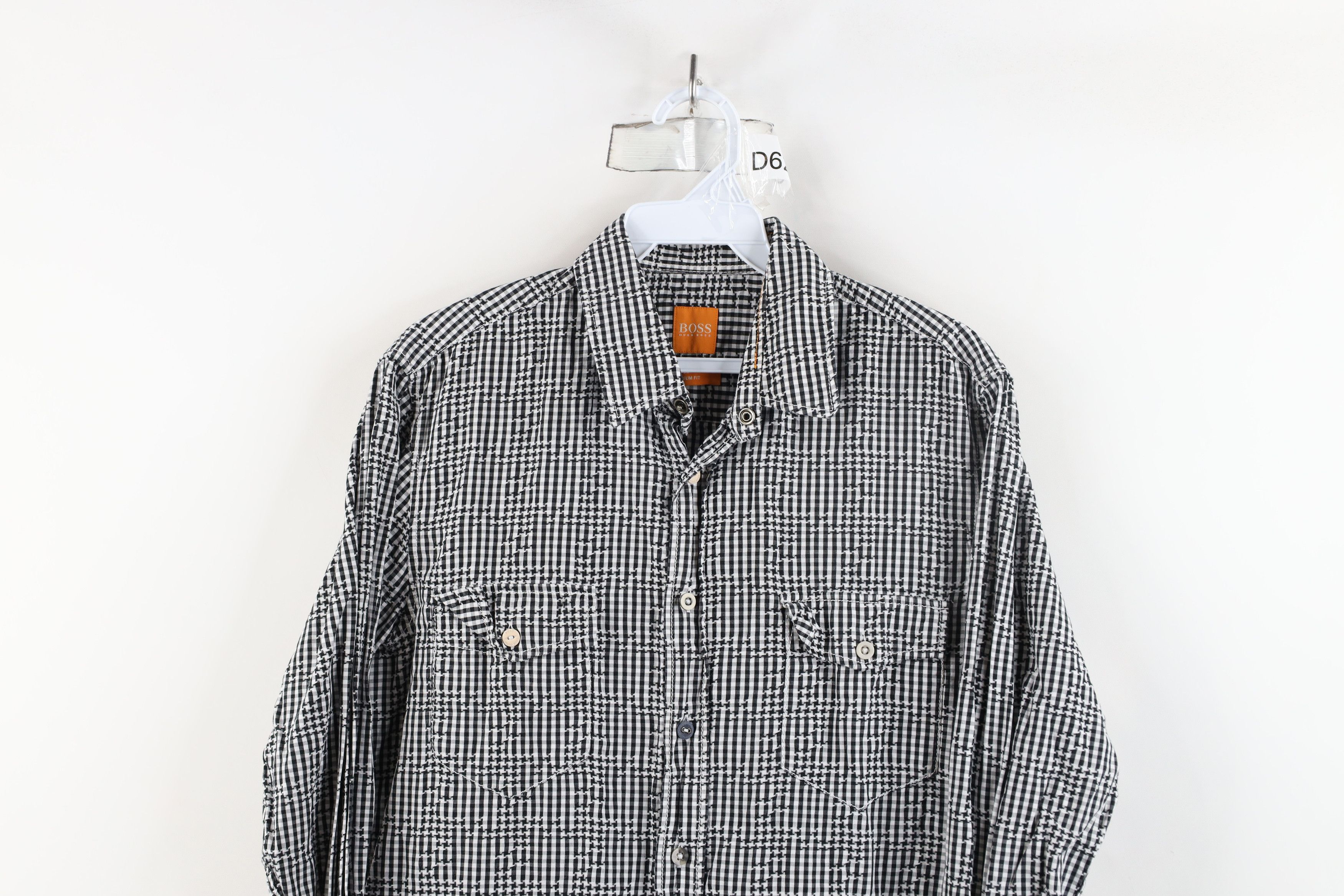 Hugo Boss × Vintage Hugo Boss Houndstooth Checkered Collared Button Shirt Black Size US S / EU 44-46 / 1 - 2 Thumbnail