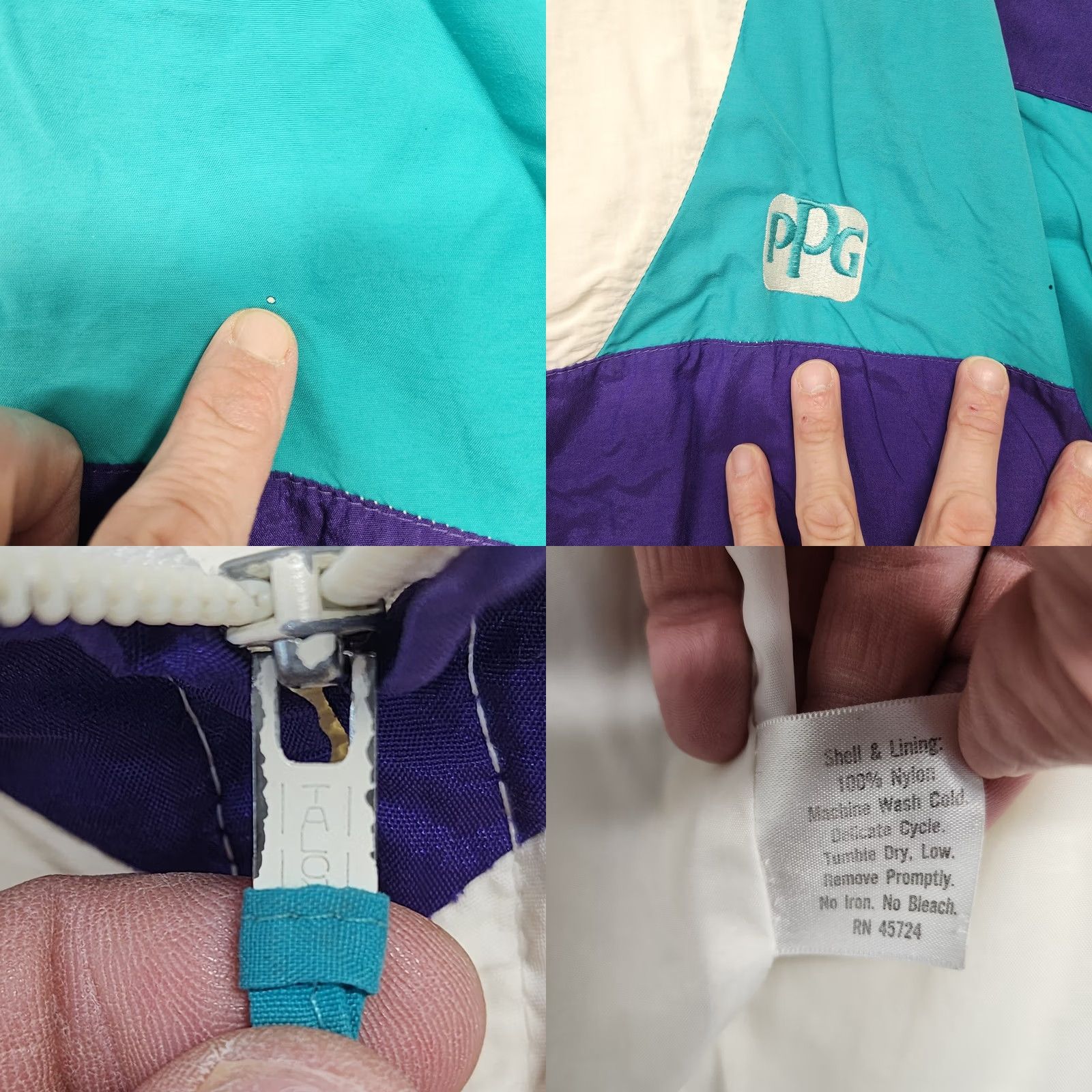 Vintage VINTAGE Wigman Windbreaker Jacket XXL White Turquoise Nylon PPG Made in USA 80s Mens Zip Windbreaker Jacket 2XL White Turquoise Mens Size US XXL / EU 58 / 5 - 8 Thumbnail