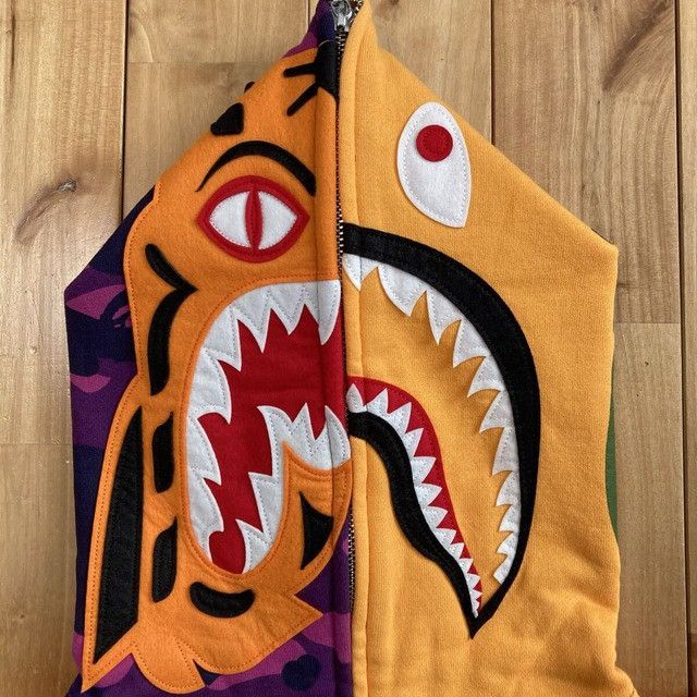 Bape BAPE Tiger Shark full zip hoodie purple camo a bathing ape Size US M / EU 48-50 / 2 - 2 Thumbnail