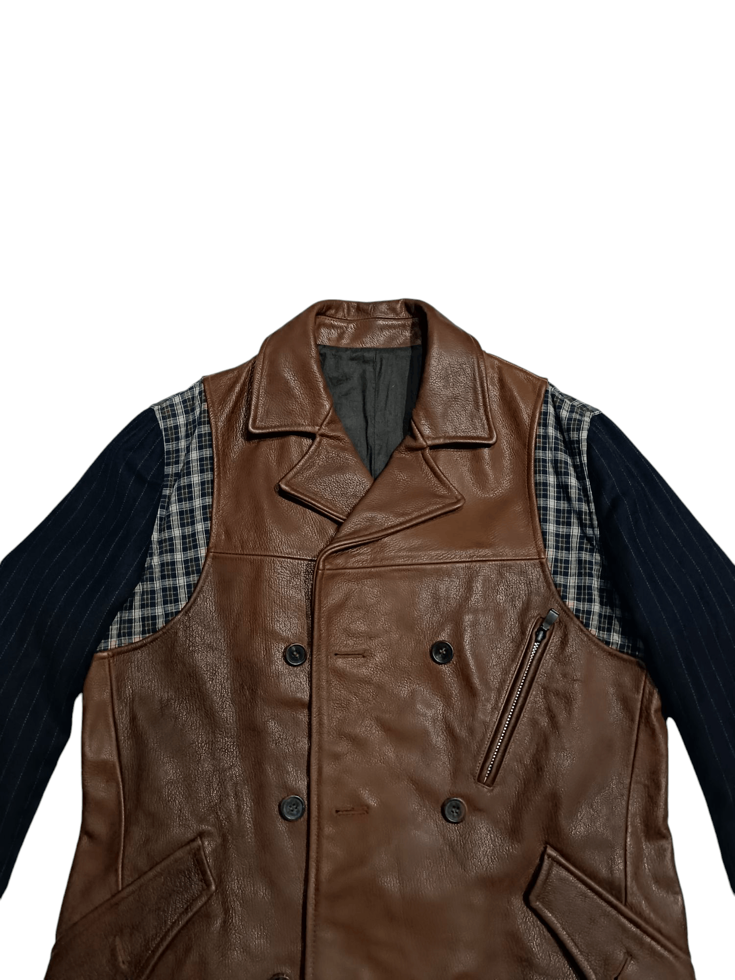 Leather × Other Brown Leather Combine Polyester Peacoat Double Breasted Size US L / EU 52-54 / 3 - 3 Thumbnail
