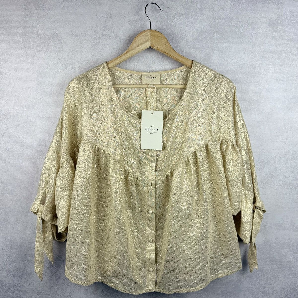 Sezane NWT Sezane Cristina Cotton Gold Metallic Ruched Blouse Size M / US 6-8 / IT 42-44 - 1 Thumbnail