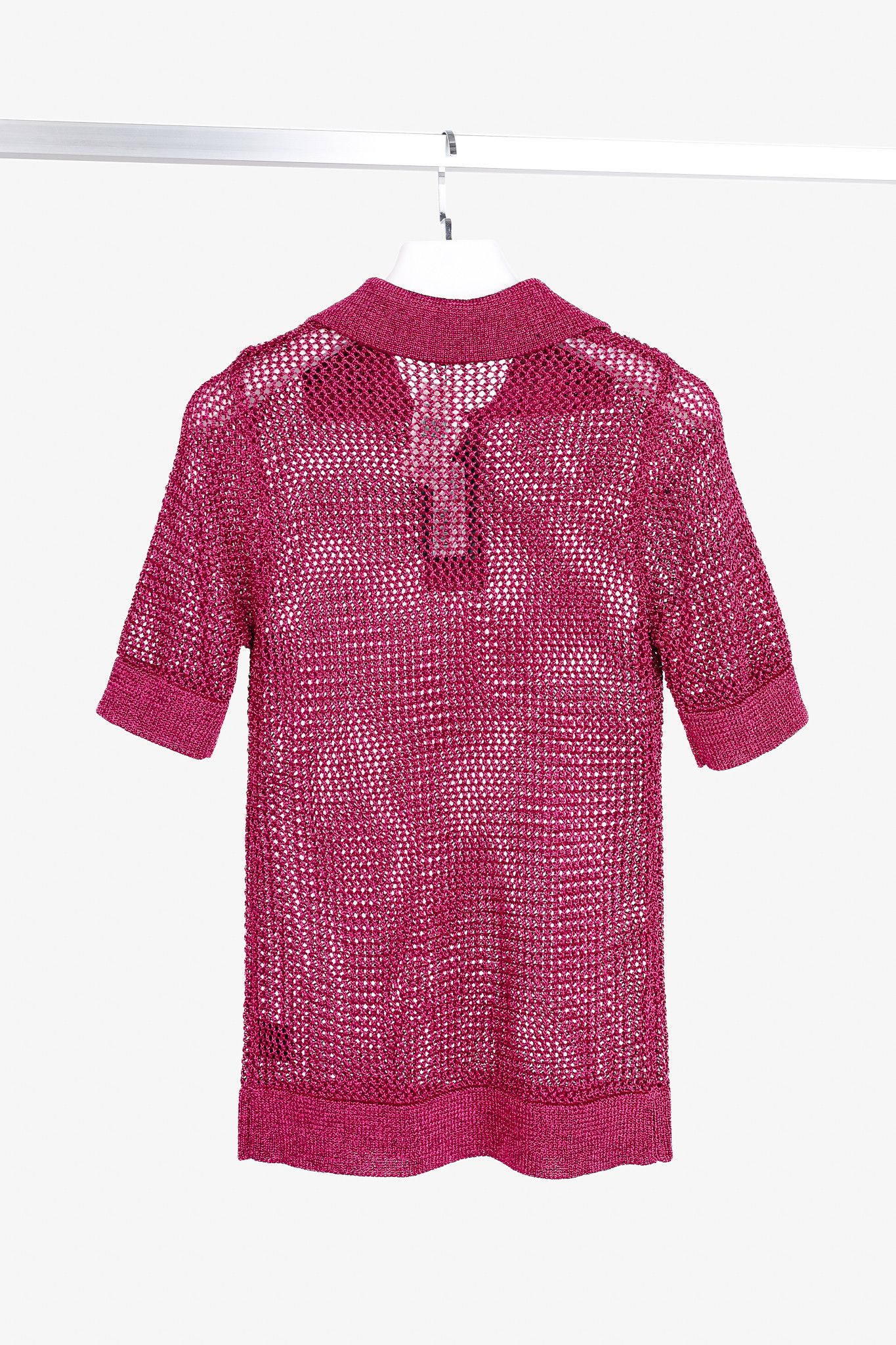 Dodo Bar Or Dodo Bar Or Nma Fuchsia Short-Sleeve Crochet Polo Shirt Size M / US 6-8 / IT 42-44 - 2 Thumbnail
