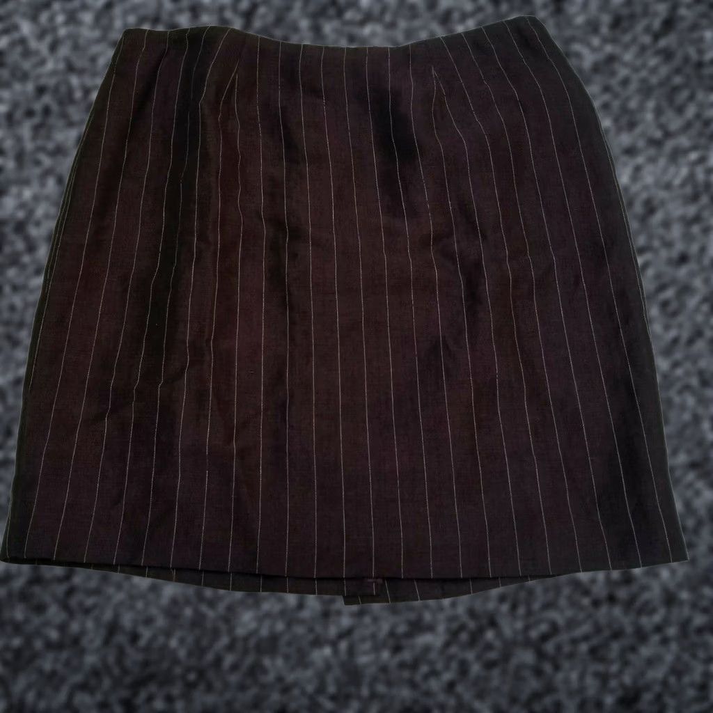 Vintage Dana Buchman Womens Brown Striped Linen Blend Career Pencil Skirt Size 10 Zip Size 32" / US 10 / IT 46 - 1 Thumbnail
