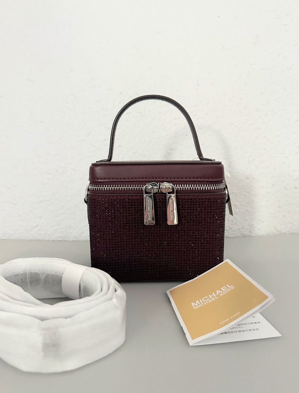Michael Kors Sandrine Small Box Crossbody Bag With Cristal In Oxblood Size ONE SIZE - 2 Thumbnail