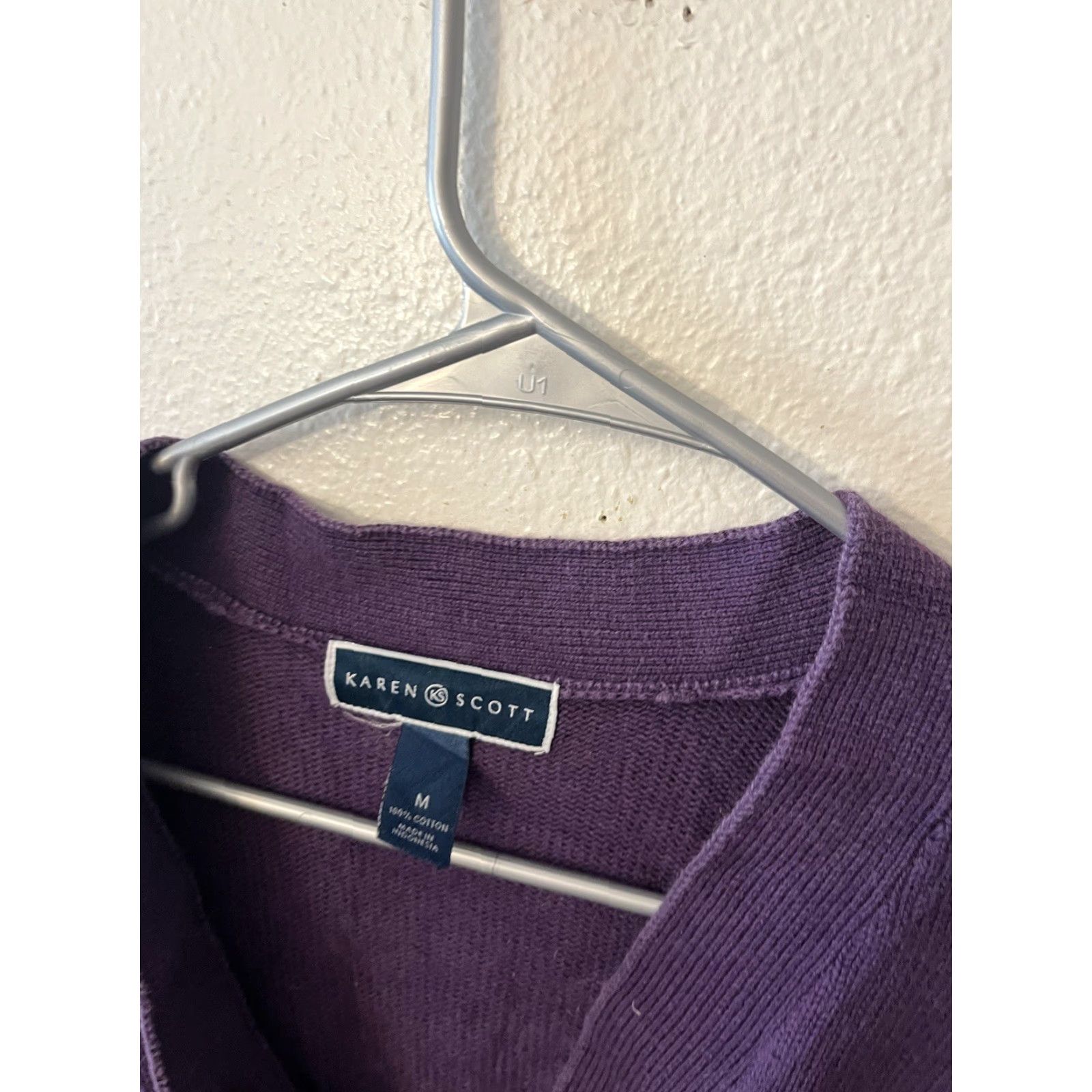 Vintage Karen Scott Womens Sweater Pullover Henley Textured Hardware Buckles Purple Size Medium Size M / US 6-8 / IT 42-44 - 2 Thumbnail