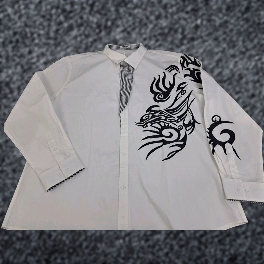 Vintage Coofandy Mens Long Sleeve Button Up Shirt White/Black Graphic Print 2XL #7431 Size US XXL / EU 58 / 5 - 1 Thumbnail
