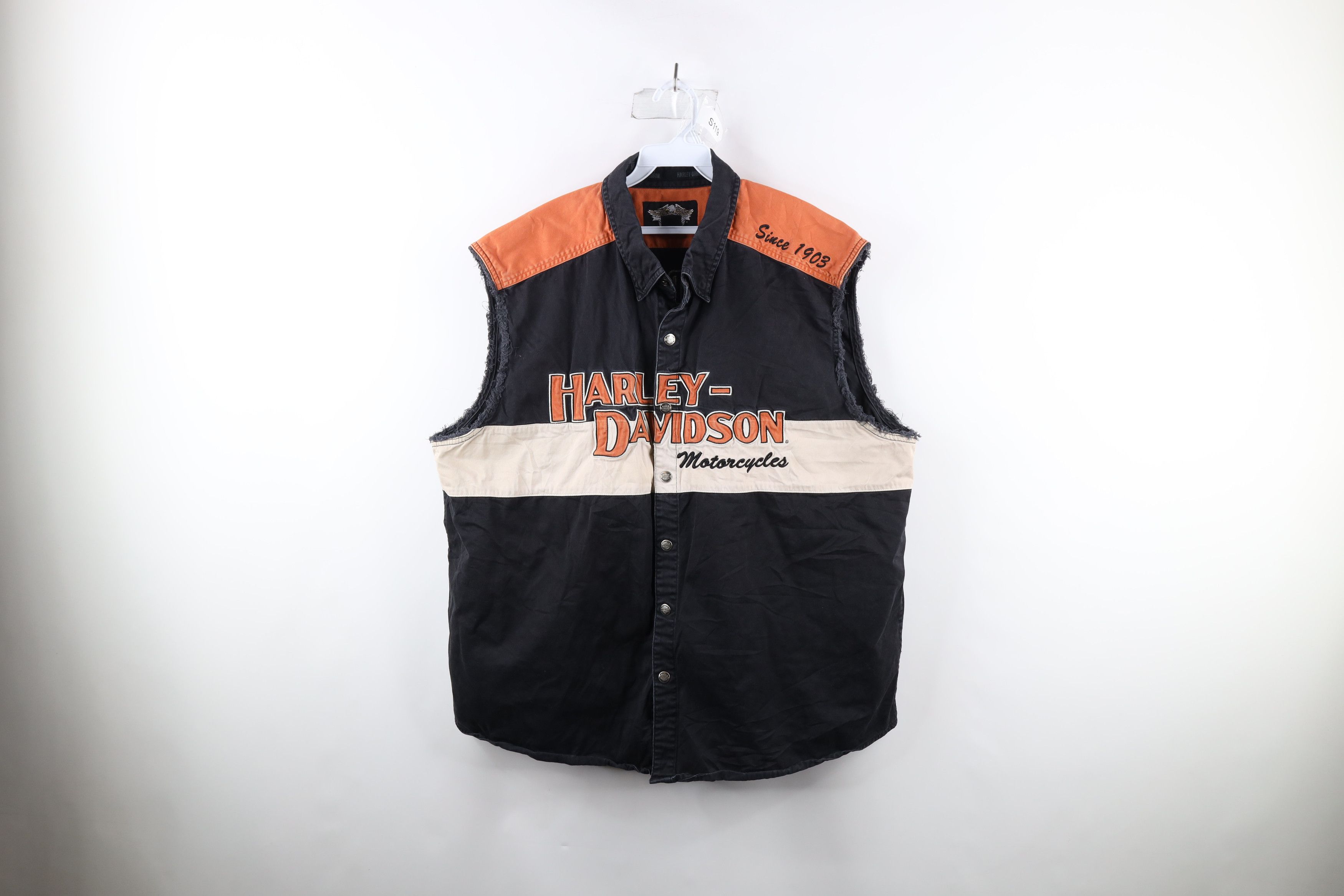 image of Harley Davidson Spell Out Sleeveless Button Shirt, Men's (Size 2XL)