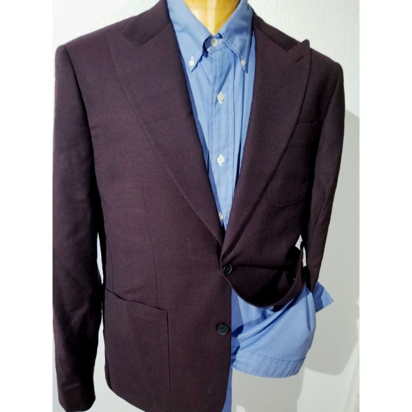 Express Express Sport Coat Jacket Purple Wool Stretch 40R Men Regular Single-Breasted Two-Button Peak Lapel Vintage No N/A Size US XXS / EU 40 - 2 Thumbnail