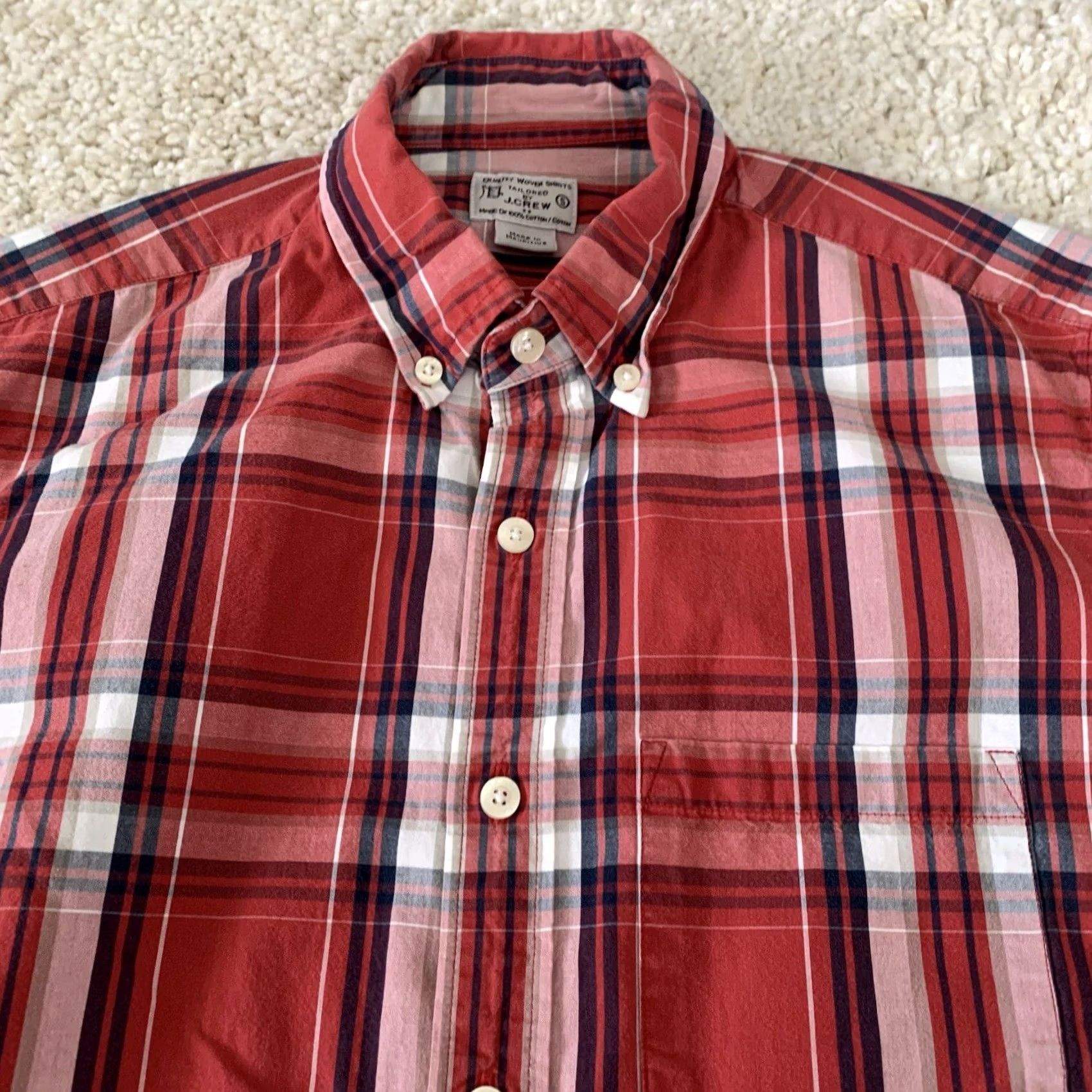 J.Crew J.CREW Shirt Mens Small Red Plaid Cotton Woven Button Down Long Sleeve Casual Size US S / EU 44-46 / 1 - 3 Thumbnail