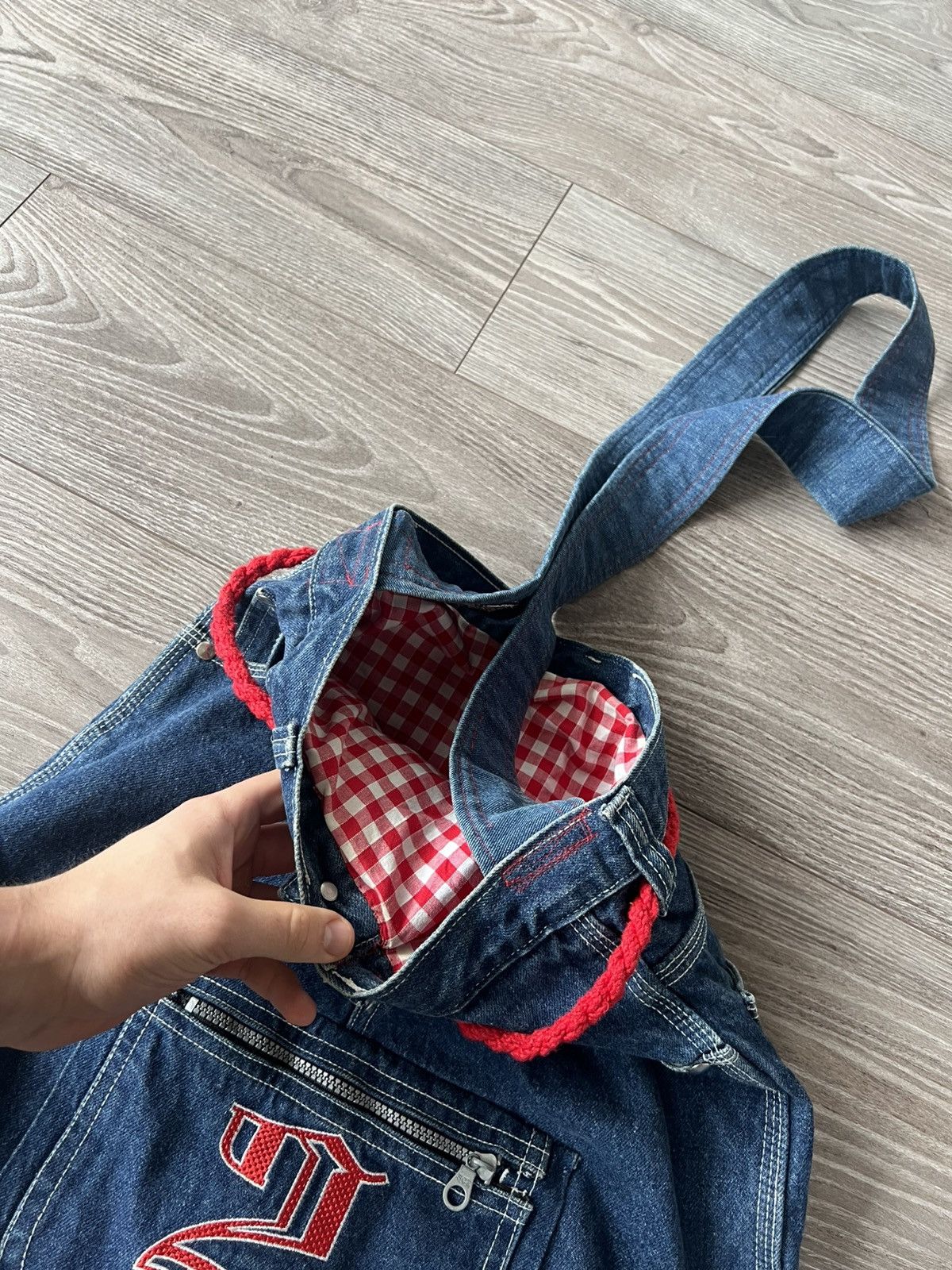 Affliction × Handmade ‼️Vintage Handmade Avant Garde 2Pac Denim Big Logo Sling Bag‼️ Size ONE SIZE - 19 Thumbnail
