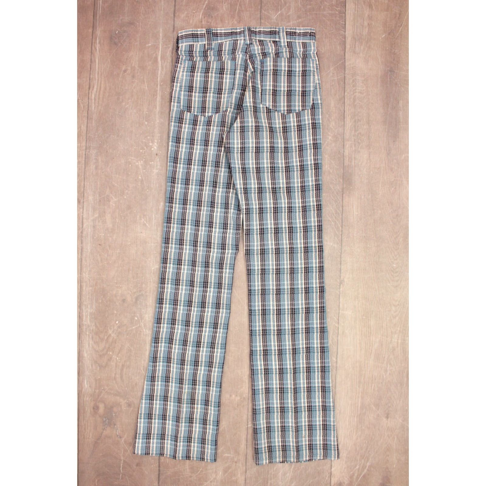 Vintage VINTAGE Men's VTG 1960s Blue Plaid Boot Cut Pants Sz 31x35.5 Flared Trousers 60s Jeans Womens? Size US 31 - 3 Thumbnail
