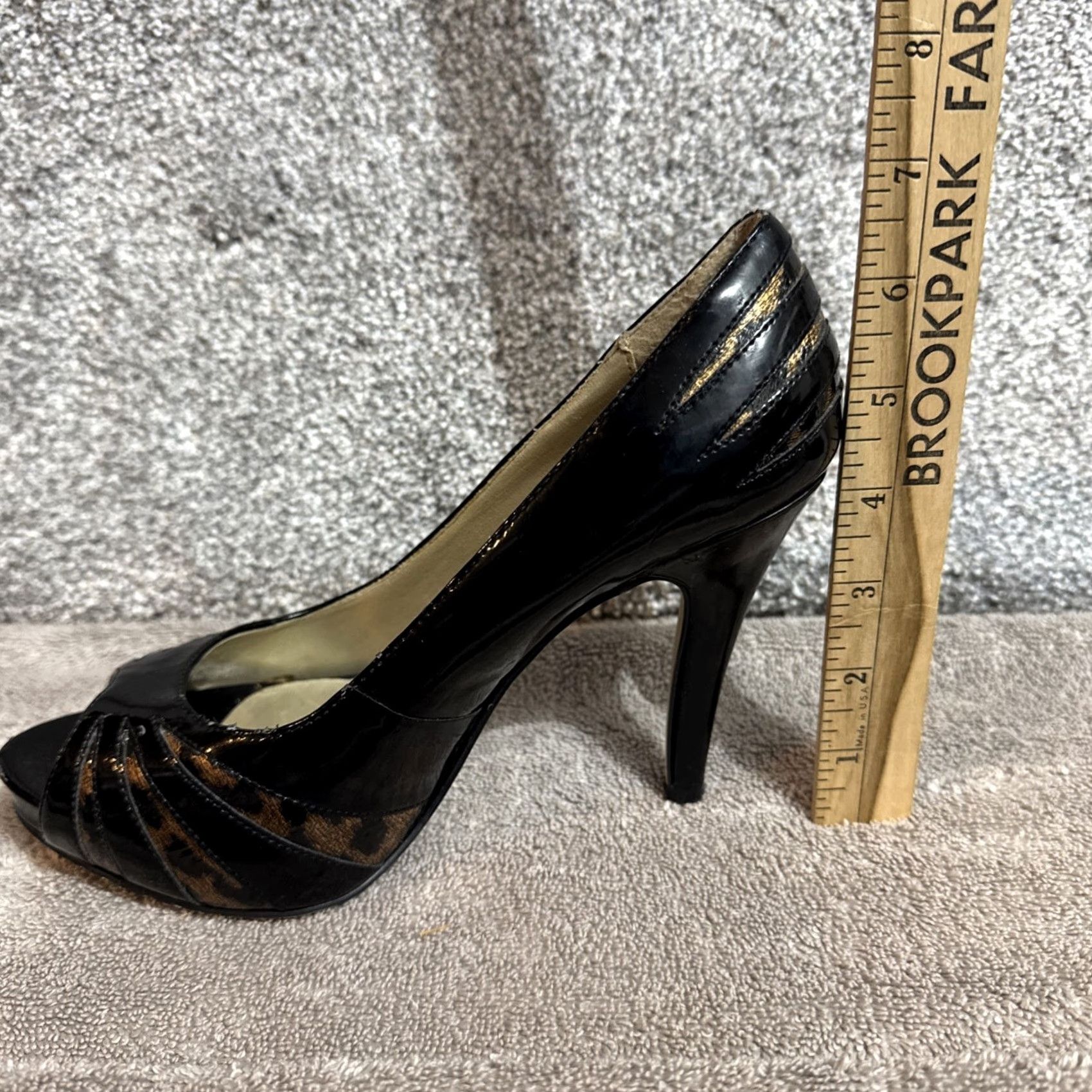 Vintage HIGH Peep Toe Stiletto Womens Size 8 Pump Heel Black Animal Print Party Glam 8 Womens Size US 8 / IT 38 - 8 Thumbnail
