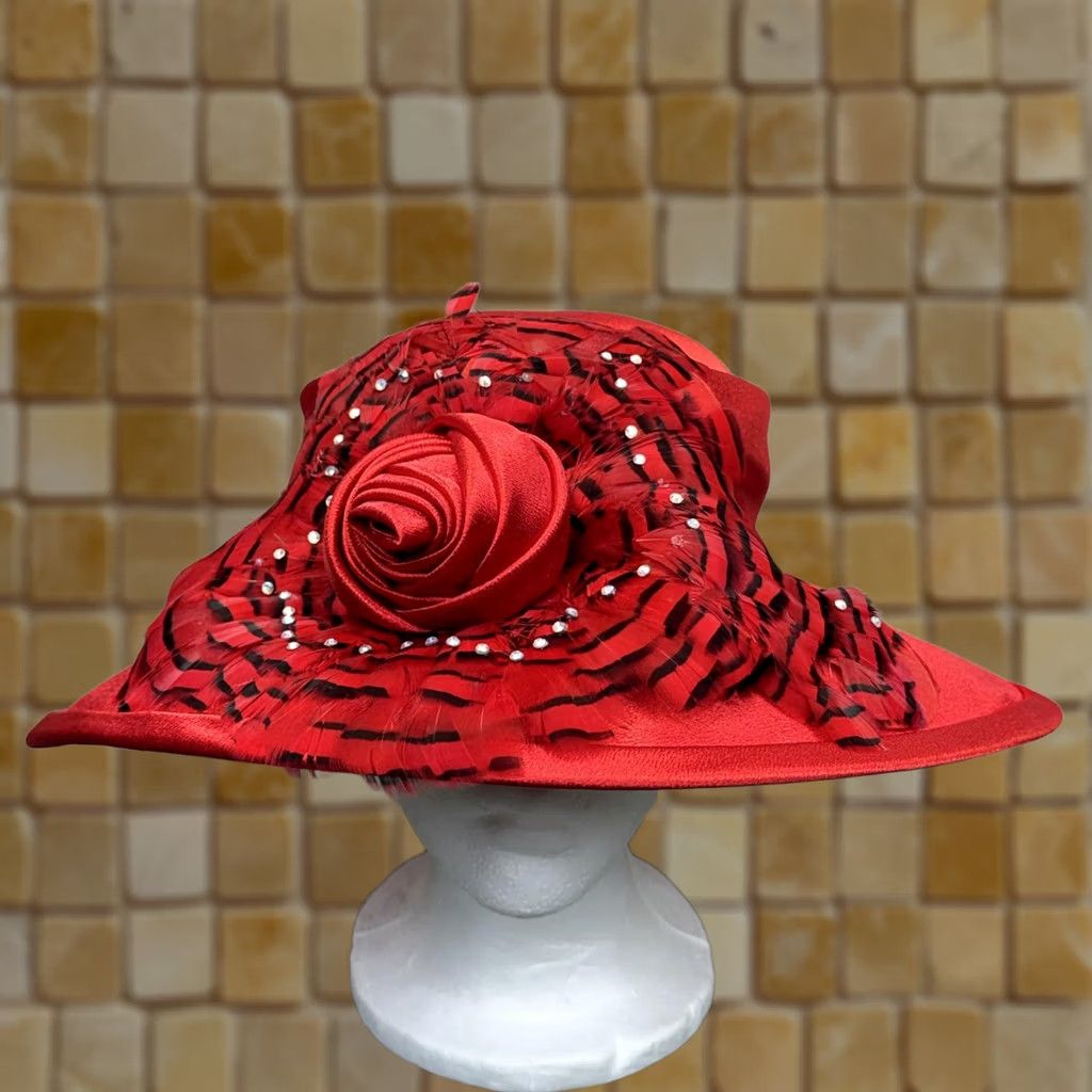 Champagne Italy Hat Womens Kentucky‎ Derby Church Red Wide Brim Bow Rhinestone Champagne Italy Hat Womens Kentucky Derby Church Red Wide  main image 4
