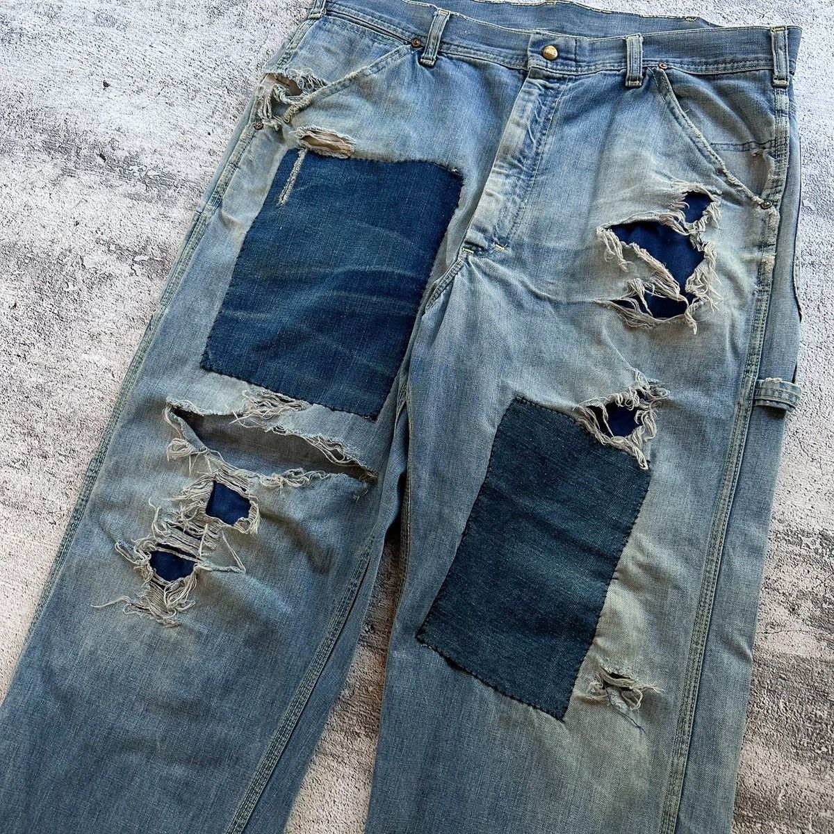 Lee THRASHED Vintage Lee Patchwork Carpenter Denim Size US 36 / EU 52 - 2 Thumbnail
