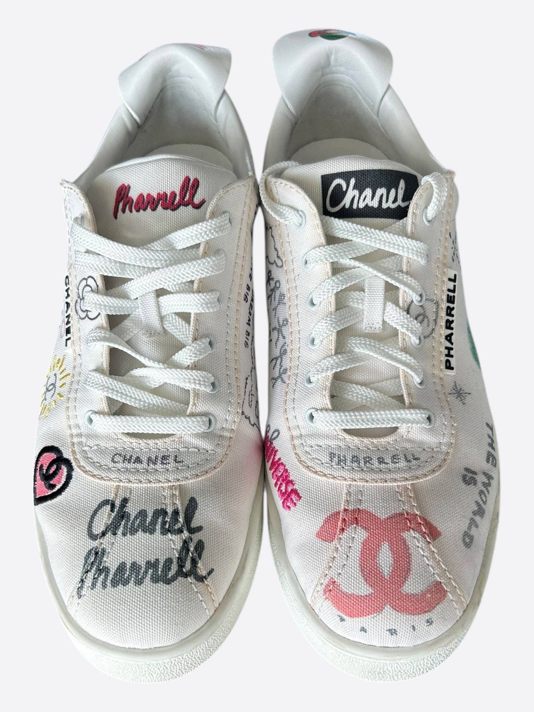 Chanel Chanel Pharrell White & Multicolor Graffiti Logo Sneakers Size US 10 / EU 43 - 2 Thumbnail