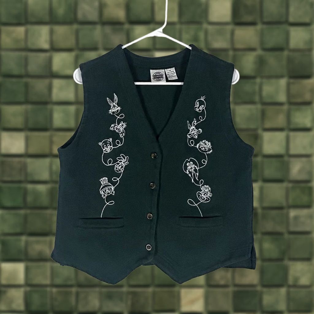 Vintage VINTAGE Warner Bros Looney Tunes Classic Vest Womens Medium Green Button Up Pockets Size M / US 6-8 / IT 42-44 - 1 Thumbnail
