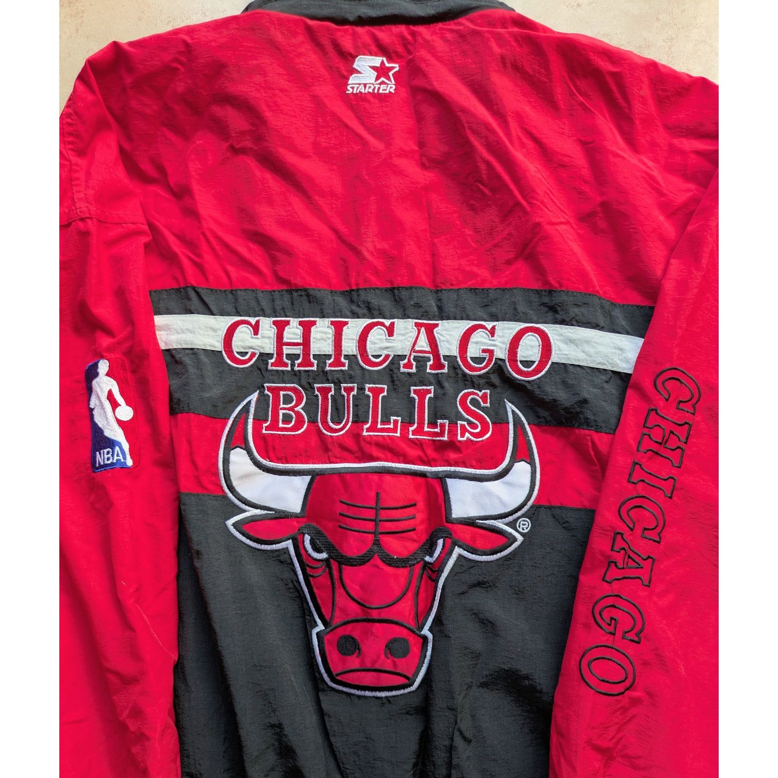 NBA × Starter Chicago Bulls 90s STARTER windbreaker XL red blk NBA vintage Size US XL / EU 56 / 4 - 3 Thumbnail