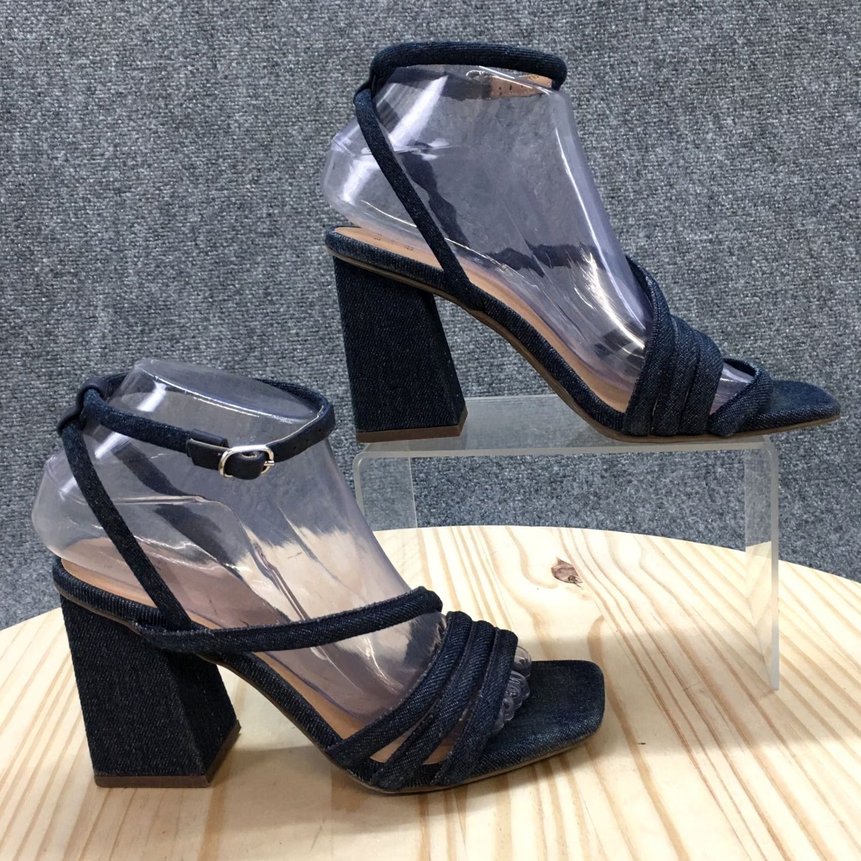 Vintage A New Day Sandals Womens 7 Katana Gladiator Blue Denim Ankle Strap Block Heels Size US 7 / IT 37 - 2 Thumbnail