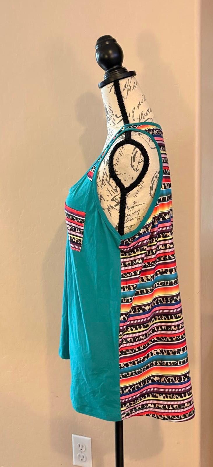 Unknown London Cute Teal Tank Top with Colorful Tribal Print Accents Size M / US 6-8 / IT 42-44 - 2 Thumbnail