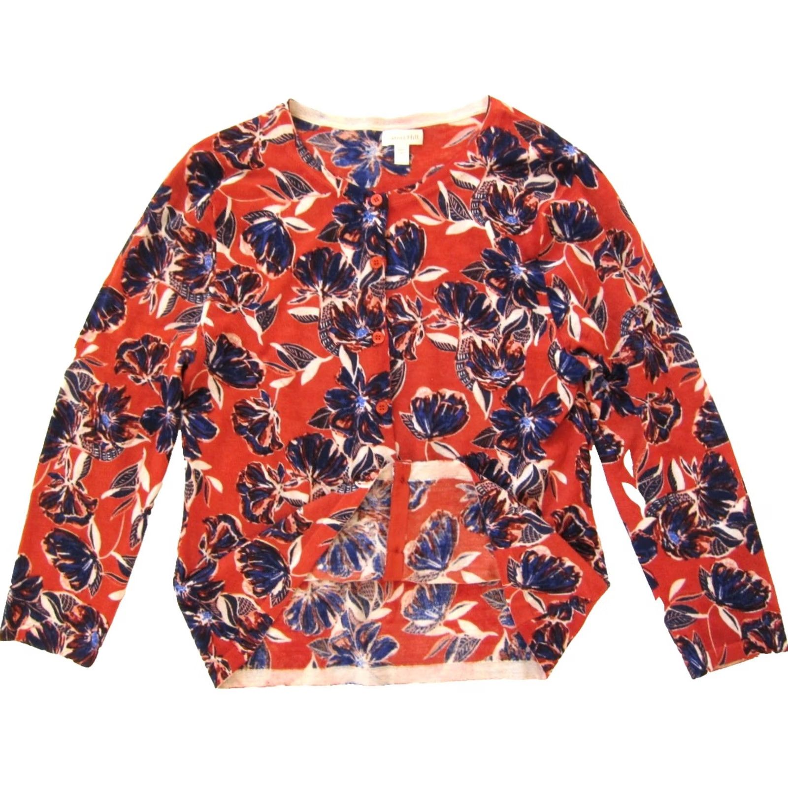 Vintage Garnet Hill Cardigan Knit Sweater S Floral 100% Merino Wool Orange Blue Ivory Women Size S / US 4 / IT 40 - 4 Thumbnail