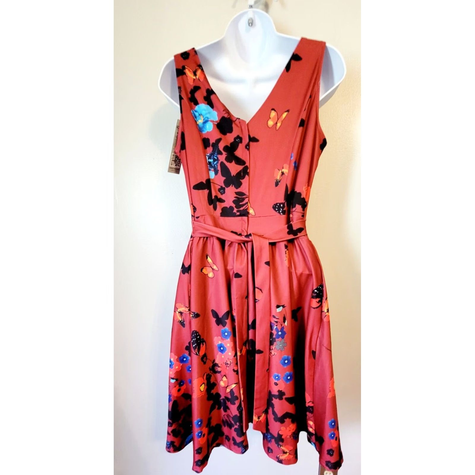 Vintage Butterfly Muted Red Silky A Line Dress Retro Fairy M Women Casual Party Size M / US 6-8 / IT 42-44 - 2 Thumbnail