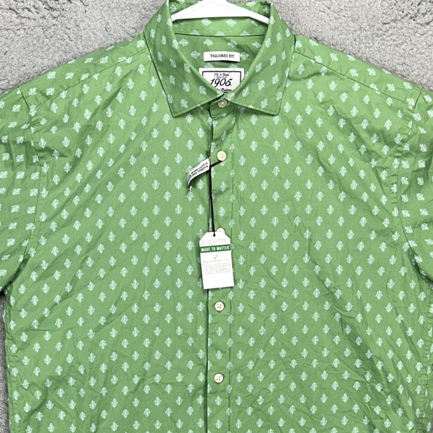 Jos. A. Bank Jos. A. Bank 1905 Button-Up Shirt Geometric Short Sleeve Green Large Mens Shirt Size US L / EU 52-54 / 3 - 2 Thumbnail