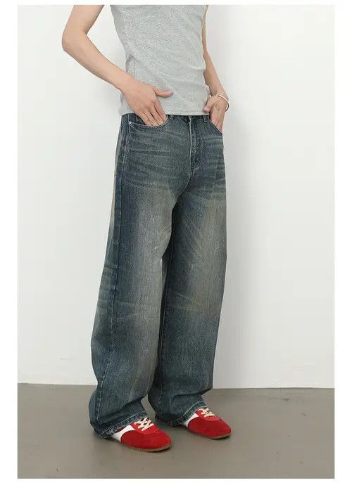 Japanese Brand Japanese retro loose straight retro men's distressed jeans Size US 32 / EU 48 - 4 Thumbnail