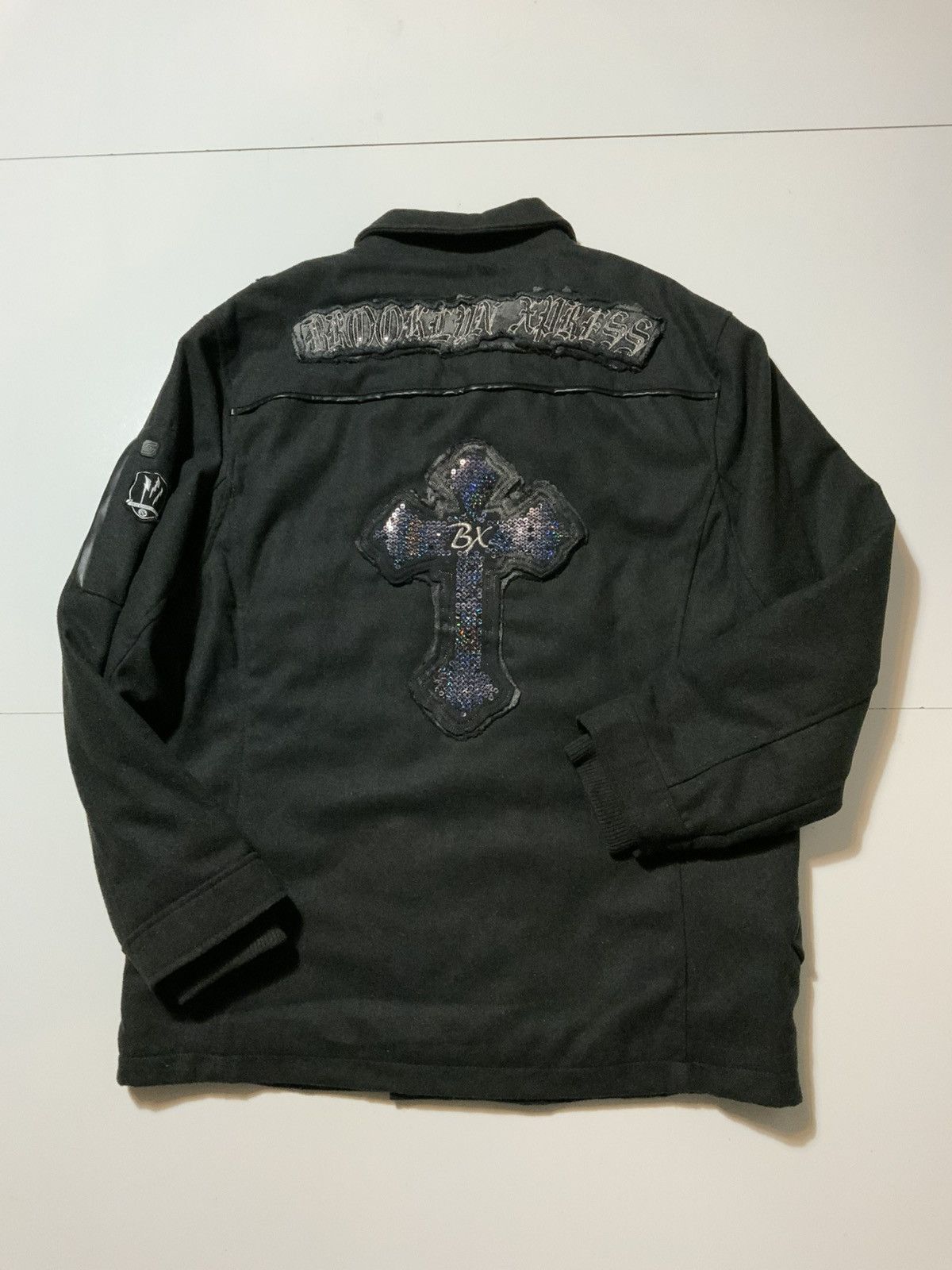 Vintage Y2K 2000s Brooklyn Xpress Skull Cross Cyber Grunge Pea Coat Size US XXL / EU 58 / 5 - 2 Thumbnail