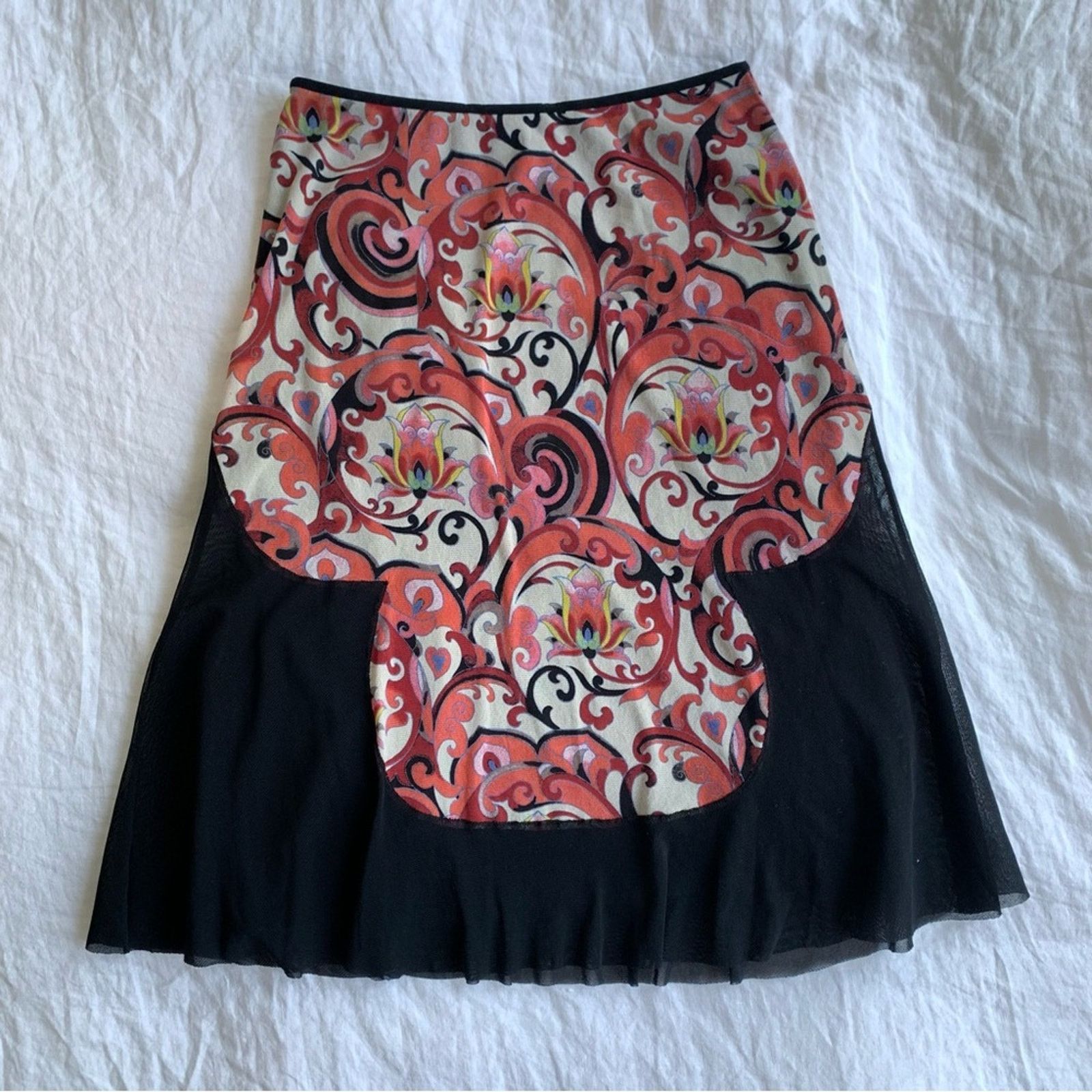Vivienne Tam Vintage Vivienne Tam Mesh Black Print Knee Skirt 90s Y2K Size 27" / US 4 / IT 40 - 5 Thumbnail