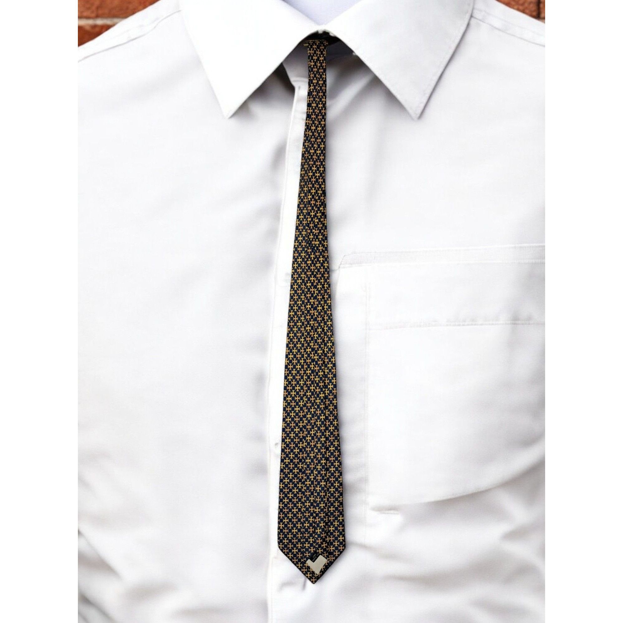 Designer Maria - Thereza Mimoso Geometric Pattern 100% Silk Tie Navy Size ONE SIZE - 2 Thumbnail