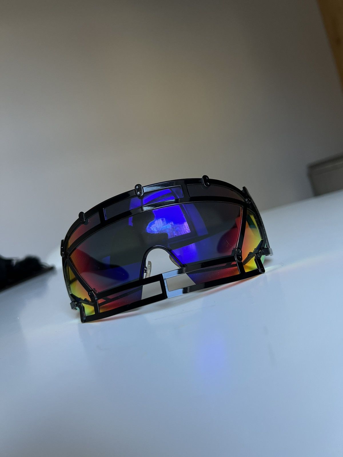 image of Ktz x Linda Farrow Metal Football Helmet Sunglasses in Steel, Men's