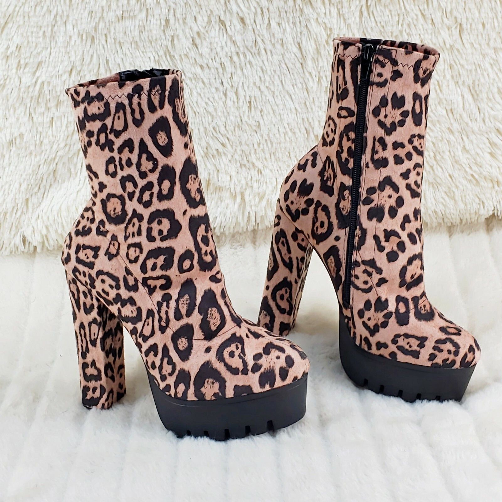Other Skin Stretch Leopard Print Platform Ankle Boots Lug Sole Chu Size US 8 / IT 38 - 7 Thumbnail