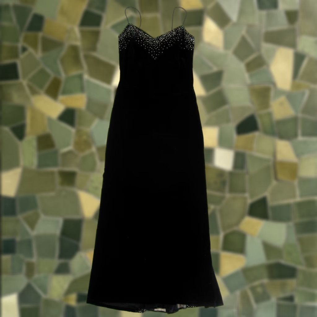 Velvet Vtg 90s Prom Velvet Beaded Stretch Dress Dave & Johnny Laura Ryner Evening 7/8 Size M / US 6-8 / IT 42-44 - 1 Thumbnail