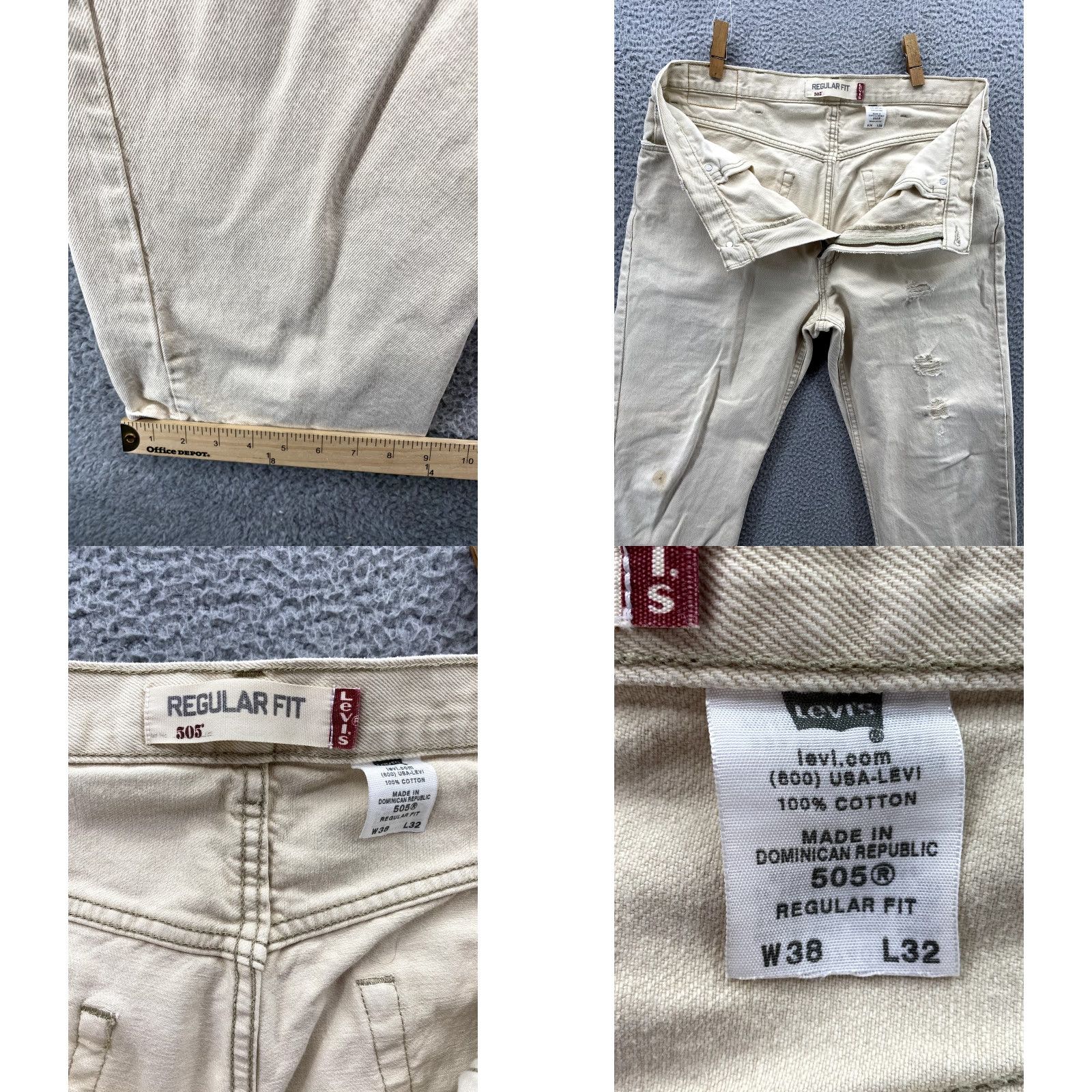 Levi's Levi's 505 Jeans 38x29 Ivory Denim Straight 90s Y2K Skate Western Mens Size US 38 / EU 54 - 8 Thumbnail